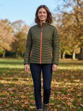 Columbia Thermal Coil Insulated Puffer Jacket Green Orange Women’s Size Large